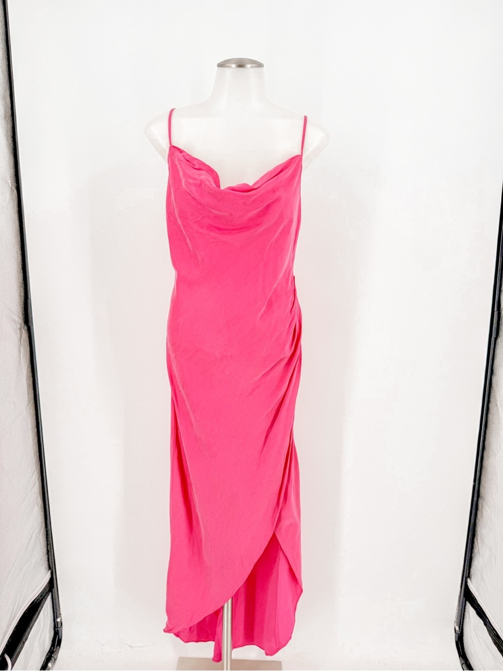Lovers + Friends Noah Wrap Hot Pink Cowl Neck Maxi Slip Dress